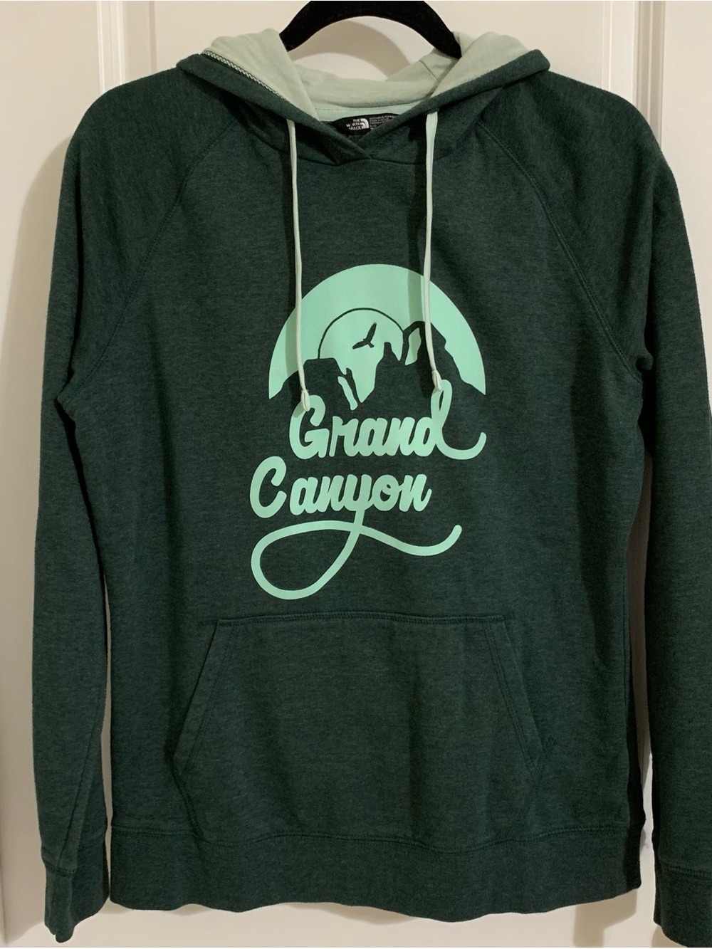 The North Face Women's Dark Green Hoodie with Mint Graphic, L
